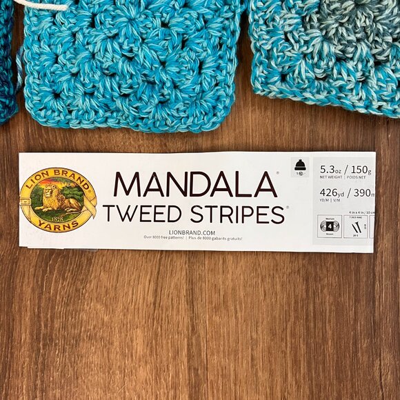 Blue Tan Crochet Quilt Fiber Yarn and Square Starter Lot - Picture 2 of 16